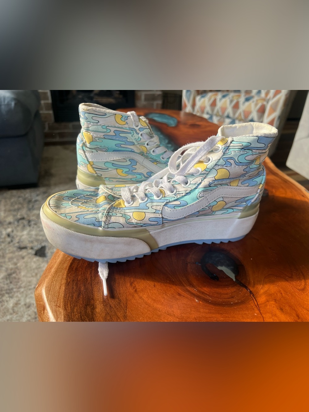 Vans High Top Sneakers in Light Blue, Yellow, White - Picture 4 of 6